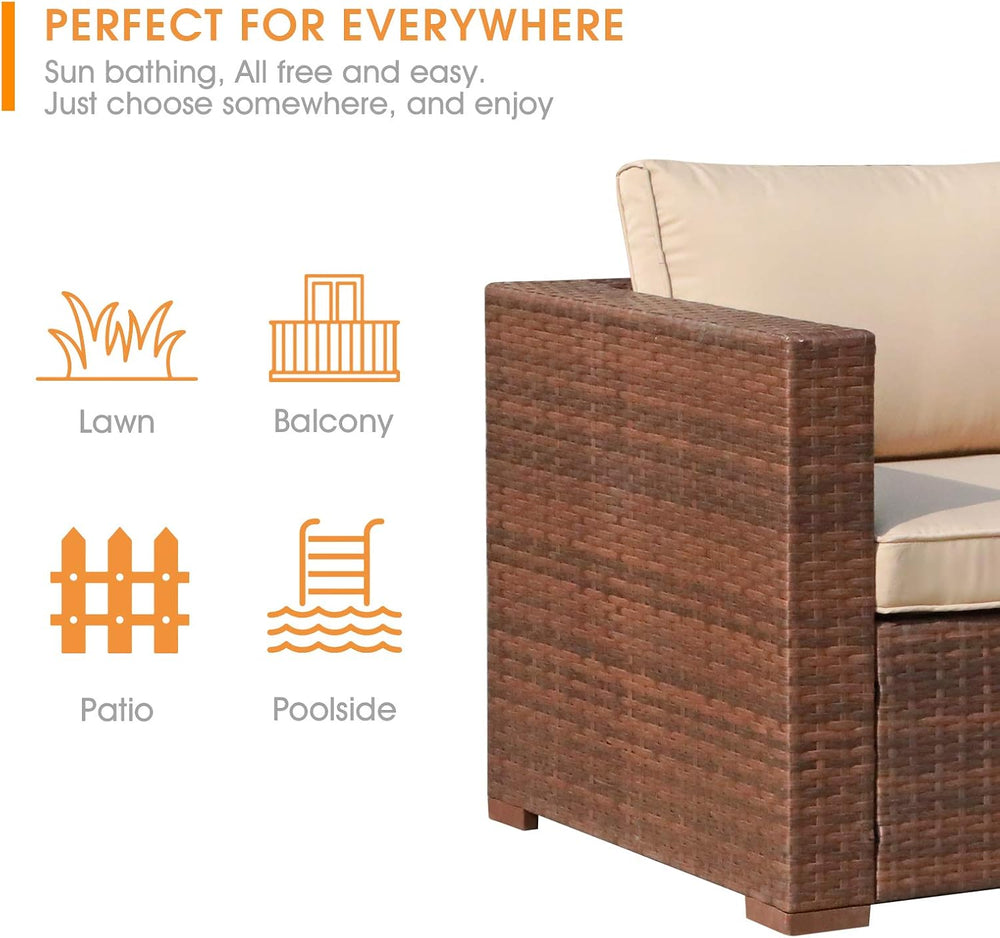 Patiorama 2 Piece Outdoor Wicker Loveseat, Brown PE Rattan, Beige