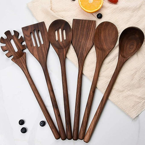 6 PCS Wooden Kitchen Utensils Set, Heat Resistant Non-Stick Cookware - Image 2