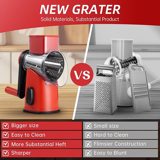 Rotary Cheese Grater with 4 Blades, Hand Crank Cheese Grater with Waffle Slicer - Image 5