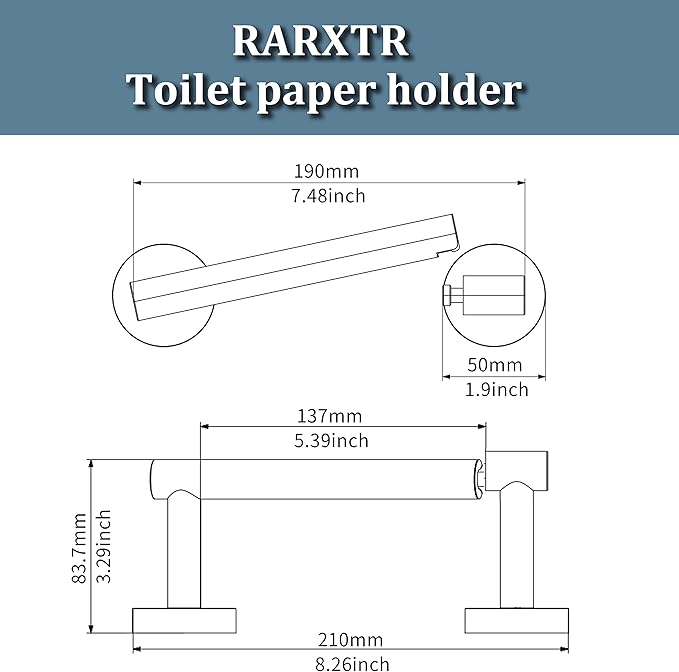 RARXTR Toilet Paper Holder Chrome SUS304 Stainless Steel Double Post Pivoting - Image 6