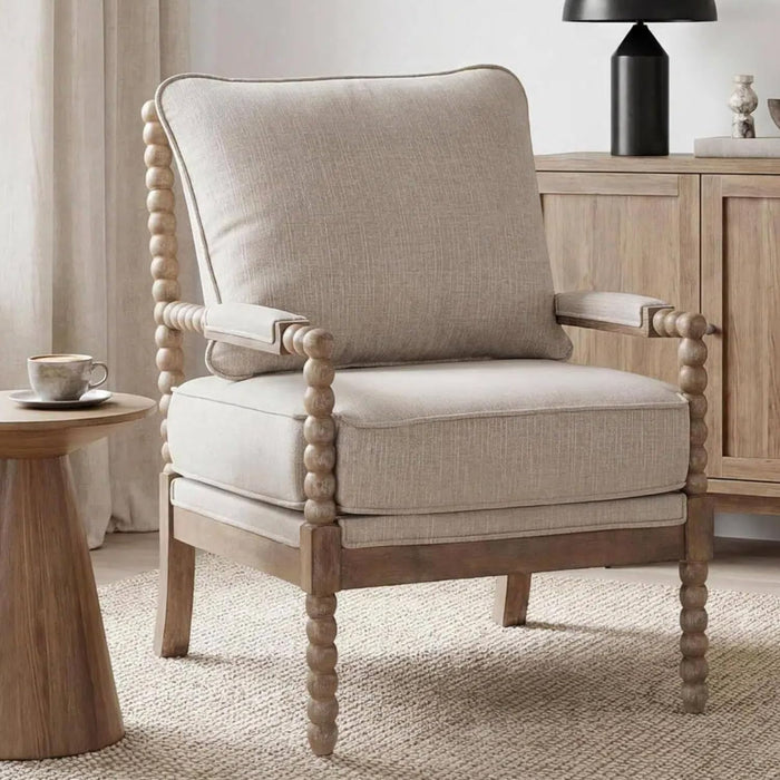 DUHOME Linen Fabric Spindle Accent Chair with Wood Frame,Modern Accent Chairs with Padded Spring Seat and Brushed White Base for Living Room Bedroom Farmhouse Home Office Belcony