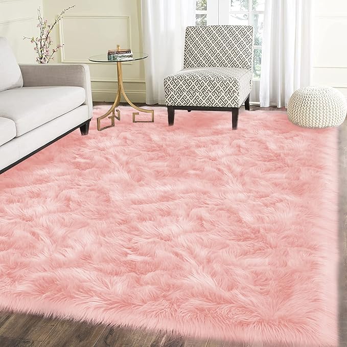 Latepis Pink Fur 5x8 Area Rug for Living Room Bedroom Faux Sheepskin Rugs Fuzzy - Image 7