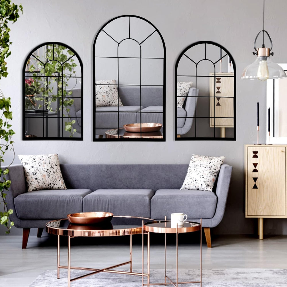 HQiJun Black Arched Window Mirror, Farmhouse Decorative Wall Mirrors for Livi...