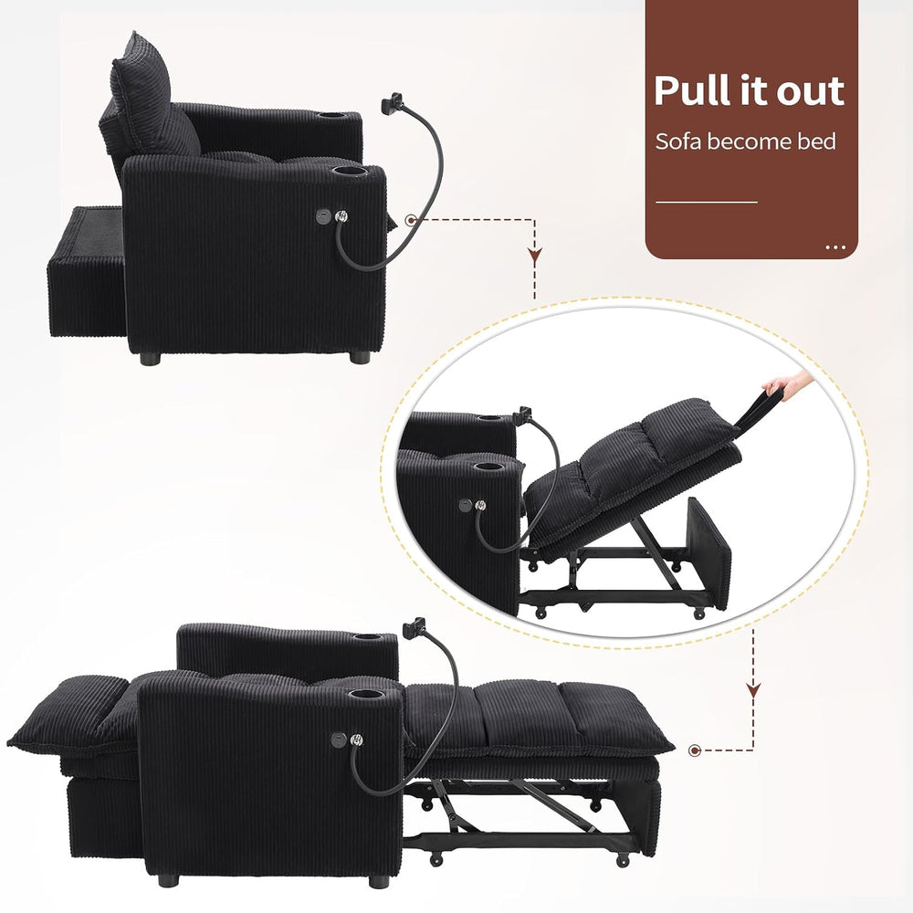 Corduroy Sleeper Sofa Bed with Cup Holders, 3-in-1 Convertible Pull Out Futon...
