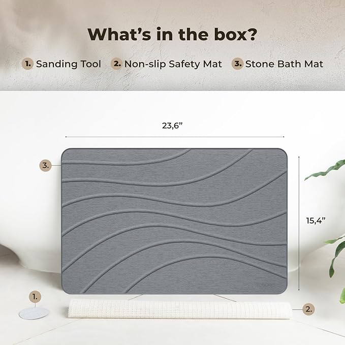 TOSORO - Stone Bath Mat Diatomaceous Earth Shower Mat Non-Slip Super Absorbent - Image 6