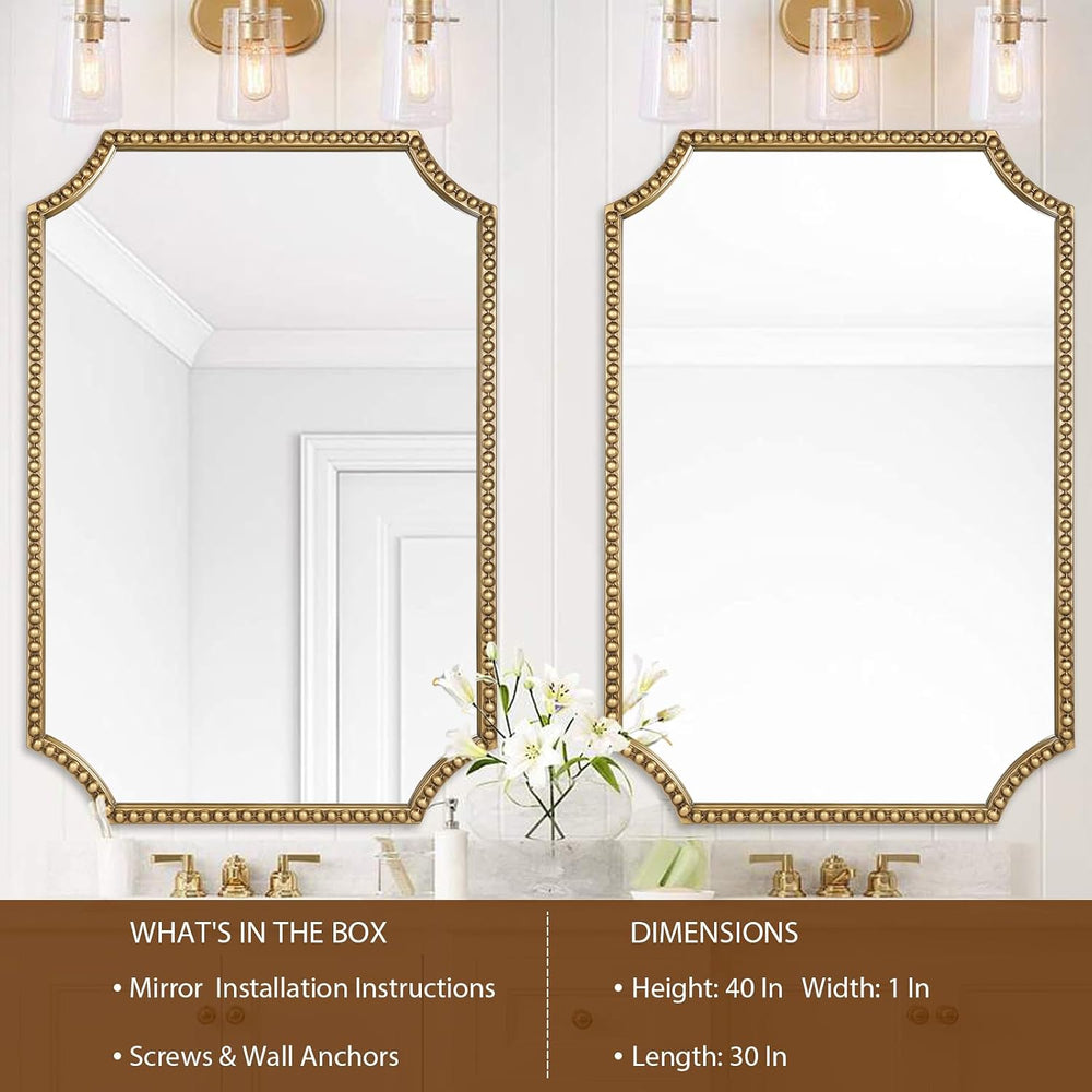 30"x40" Mirror for Wall, Full Scalloped Corners Rectangle Decorativ...