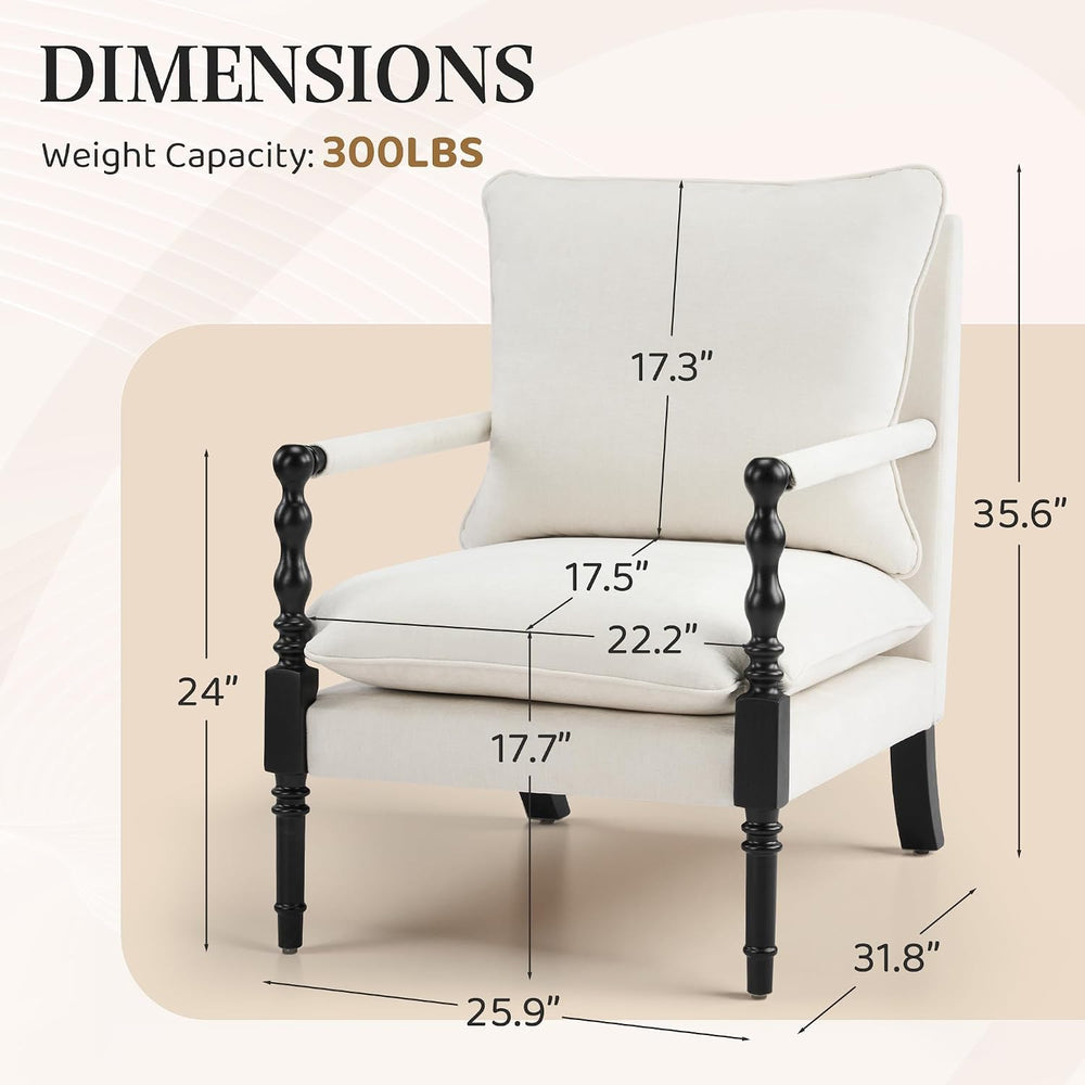 Bezseller Spindle Accent Chair with Wood Frame and Removable Cushions