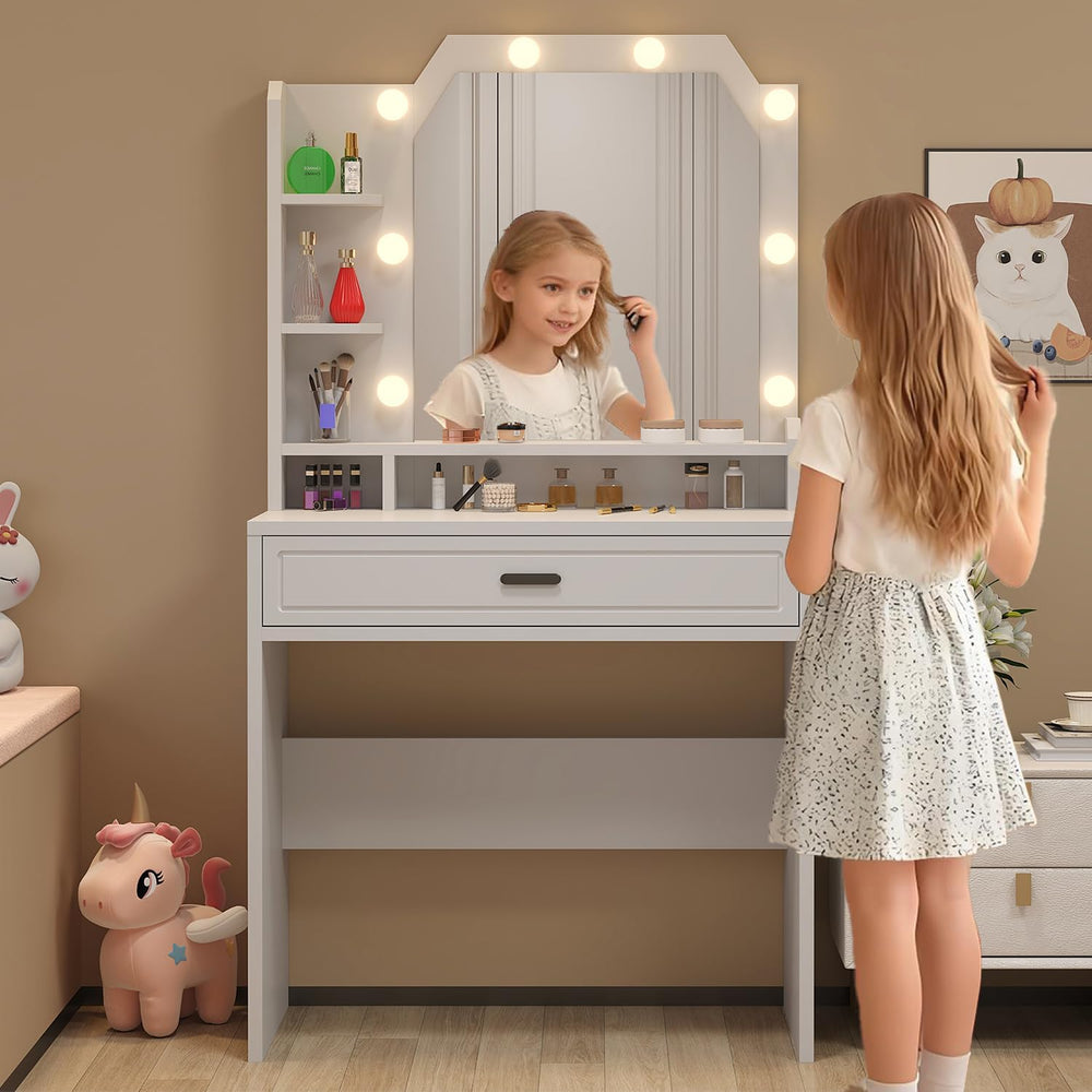 Makeup Vanity with Mirror with Lights for Girls White Lighted Vanity Desk Sma...
