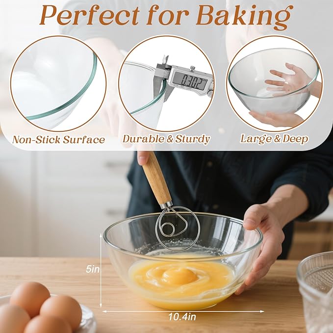 7 Pcs Large Glass Bowl for Sourdough Bread starter 4.7 Quart Glass Mixing Bowl - Image 3