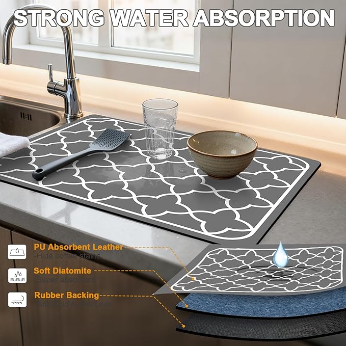 Dish Drying Mats for Kitchen Counter, Waterproof Coffee Mat for Countertop - Image 4