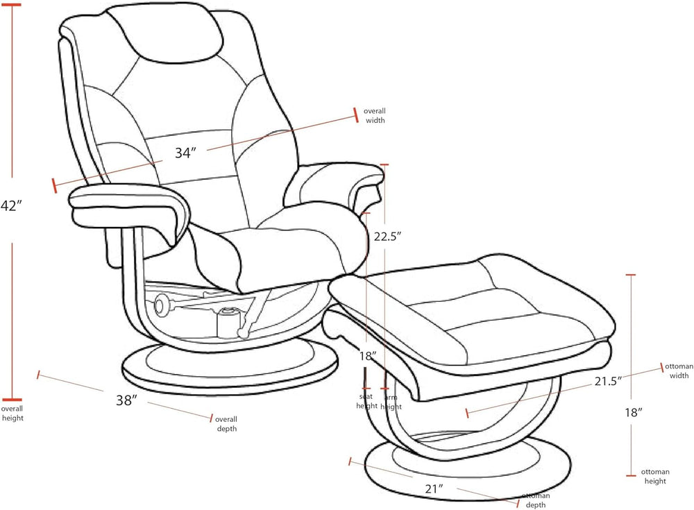 Pemberly Row Stressless Recliner with Ottoman in Brown Leather, Manual Swivel...