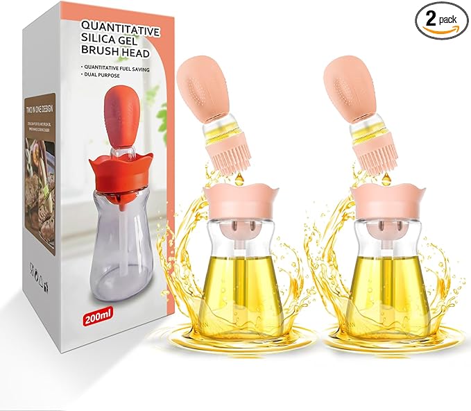 Oil Dispenser with Brush-2 Pack 7oz/200ML 2 IN 1 Glass Cooking Oil Dispenser by BENTFINE