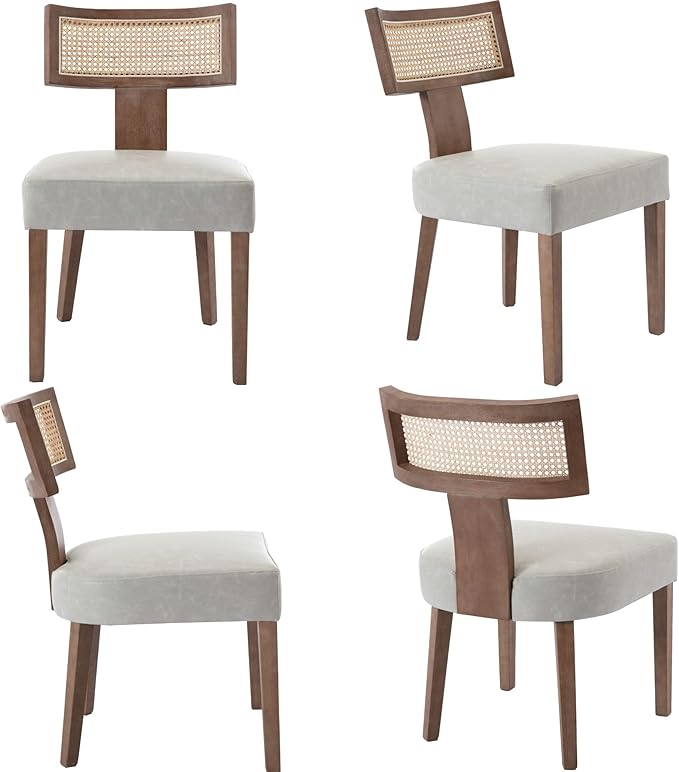 Modern Dining Chairs, Set of 4 - Rattan Back, Pu Leather Upholstered, Kitchen...