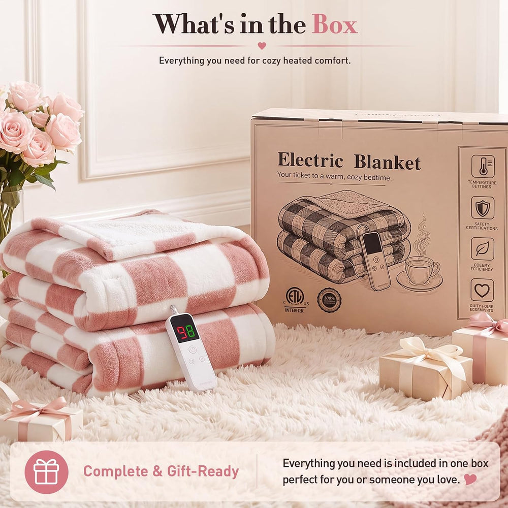 Pink Heated Blanket Electric Throw 50"X60", Heating Blanket Throw