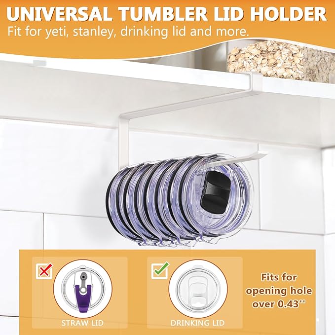 Tumbler Lid Organizer 2 Pack Tumbler Lid Storage Hook Up to 20 Lids, Space - Image 3