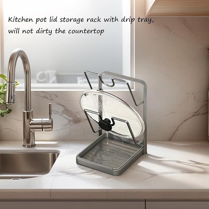 Kitchen Pot Lid Storage Rack, Stainless Steel Pot Lid Holder While Cooking - Image 5
