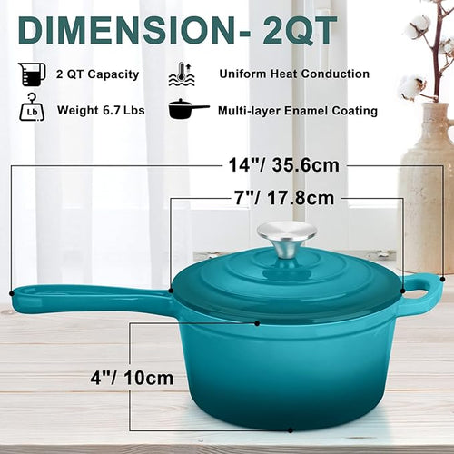 2 Quart Saucepan with Lid, Leonyo Enameled Cast Iron Sauce Pan, Cast Iron Pot - Image 2
