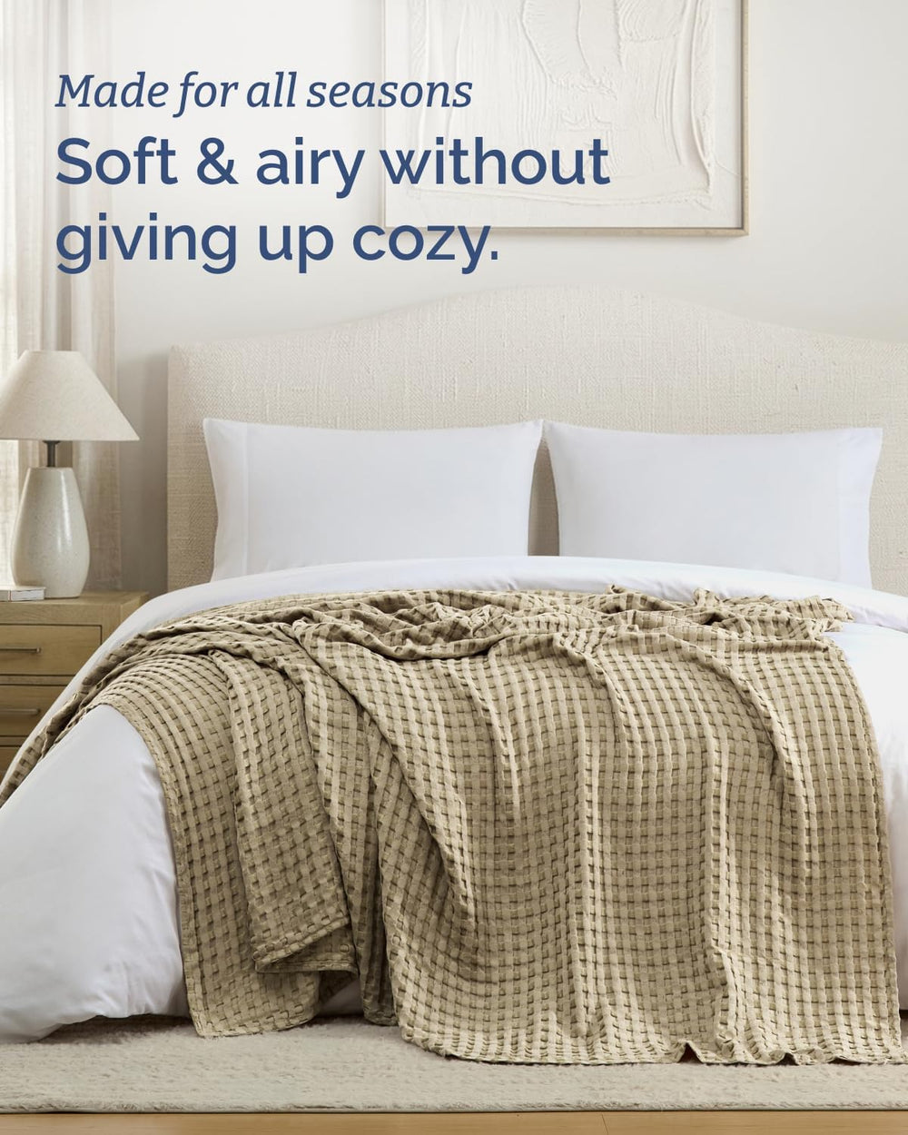 Cooling Waffle Blanket for Hot Sleepers - Queen Size, 90x90, Taupe