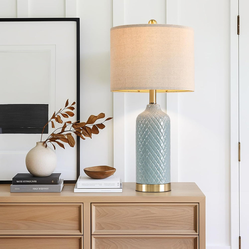 24.25" Modern Ceramic Blue Table Lamps Set of 2 for Living Room Bedroom