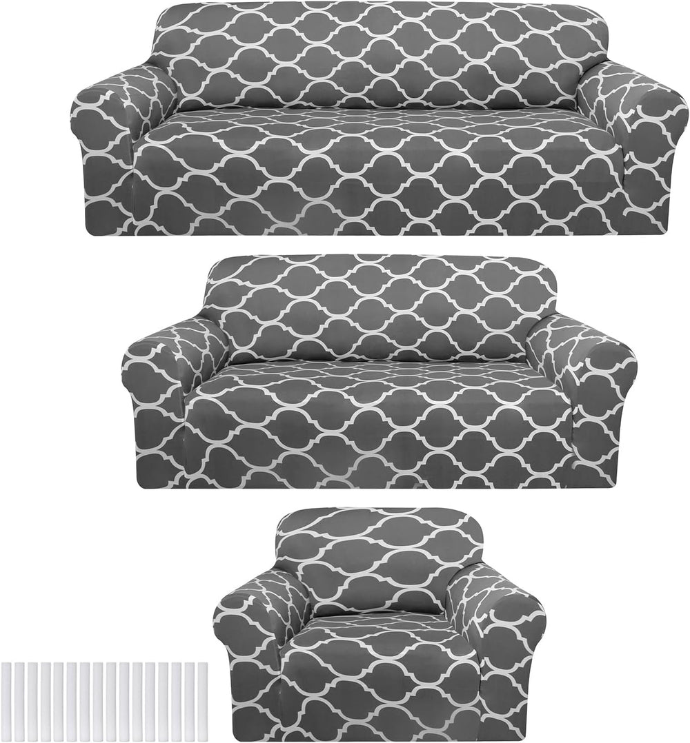 Peryiter 3 Pcs Dark Gray Couch and Loveseat Sofa Covers,3 Size | Slipcovers f...