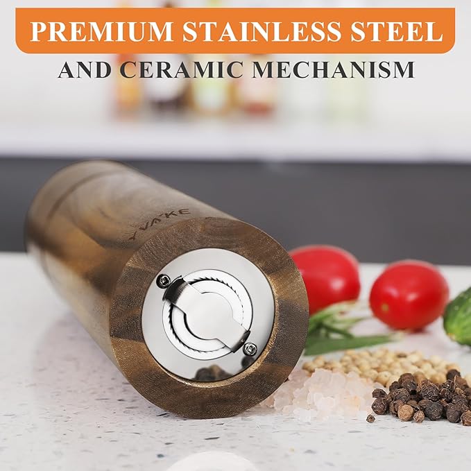 Wooden Salt and Pepper Grinder Set, 8 Inch Manual Salt and Pepper Mill - Image 4