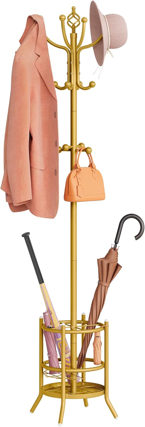 Tajsoon Coat Tree with Umbrella Holder, Coat Rack Freestanding, Coat Hangers ...