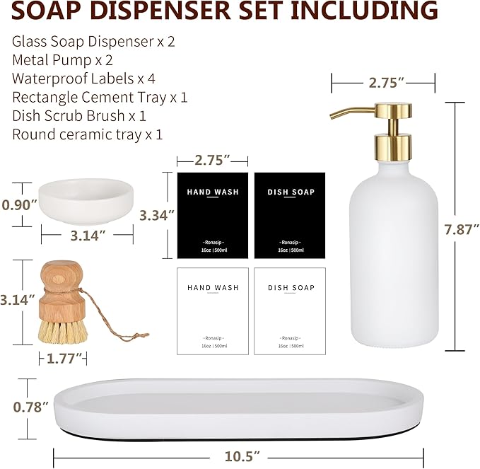 Ronasip Set of 5 Kitchen Soap Dispenser Set 16 Oz Glass Hand Dish Soap Dispenser - Image 4