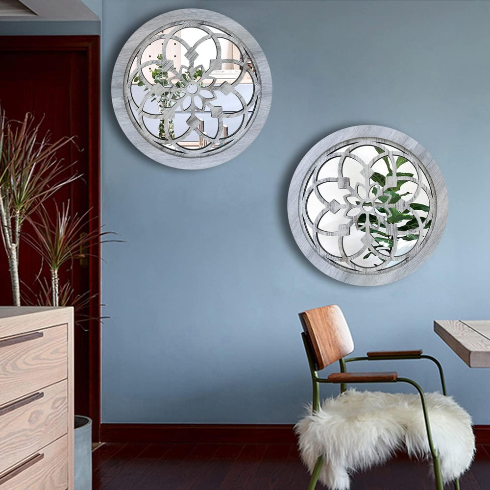 Wocred 2 PCS 20 inch Round Rustic Wall Mirror,Gorgeous Farmhouse Accent Mirro...