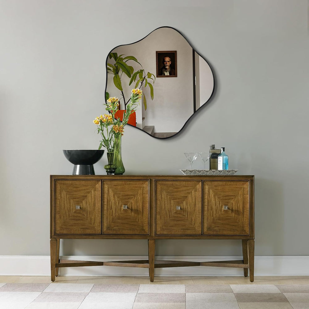 Scalloped Irregular Mirror, 24" Asymmetrical Art Deco Wall Mirror with G...