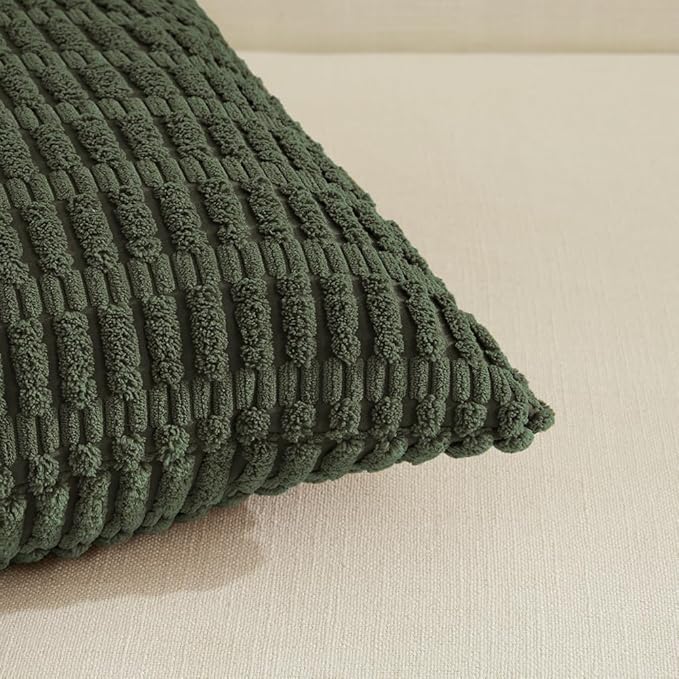 Fancy Homi 4 Packs Boho Olive Green Decorative Throw Pillow Covers 22x22 Inch - Image 4