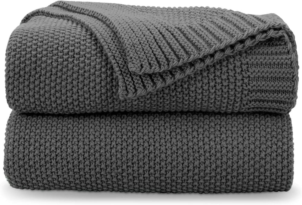CozeCube Charcoal Grey Seed Stitch Throw Blanket 50"x60", Farmhouse...