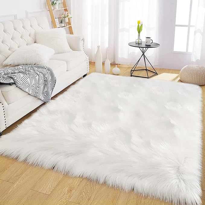 Latepis Off White 3x4 Area Rug Faux Sheepskin Fur Rug Washable Furry Rugs - Image 7