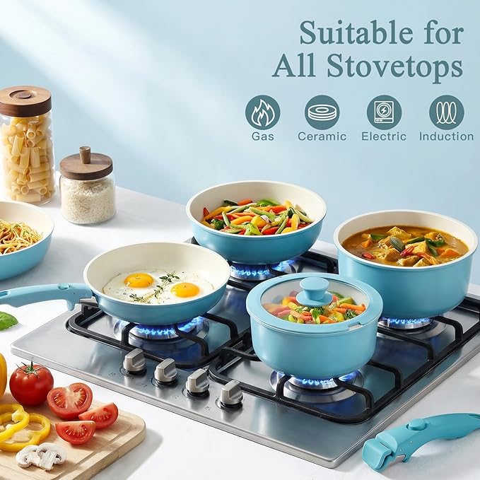 GIPP 11pcs Pots and Pans Set Non Stick, Nonstick Cookware Set Detachable Handle - Image 7