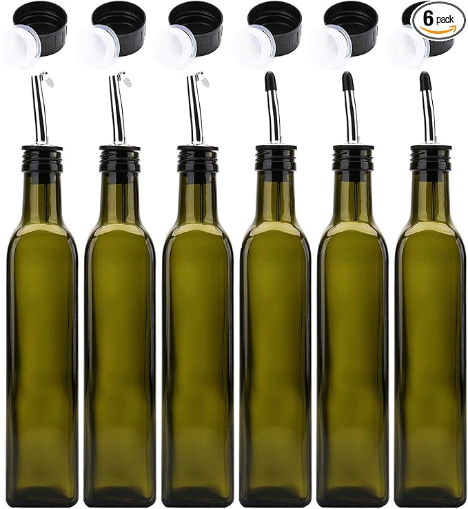 Kingrol 6 Pack 8 oz Glass Olive Oil Dispenser Bottles, Oil and Vinegar Cruets by Kingrol