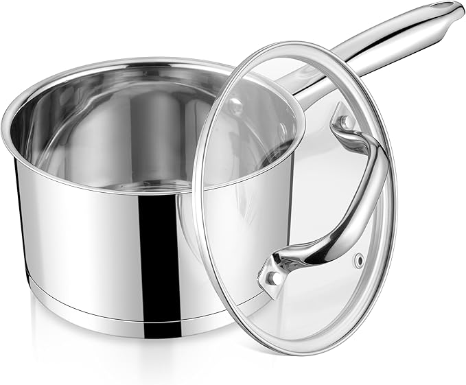 LIANYU 2 Quart Saucepan with Lid, Stainless Steel Sauce Pan Small Cooking Pot by LIANYU