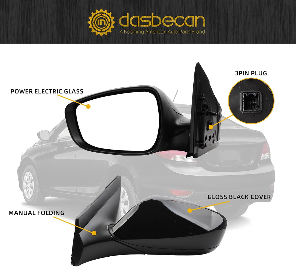 Dasbecan Driver Side Mirror Compatible with 12-17 Hyundai Accent Black 3pin