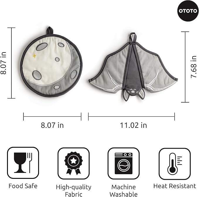 New - OTOTO Batlicious Oven Mitts and Pot Holders Sets - Heat Resistant Trivets - Image 5