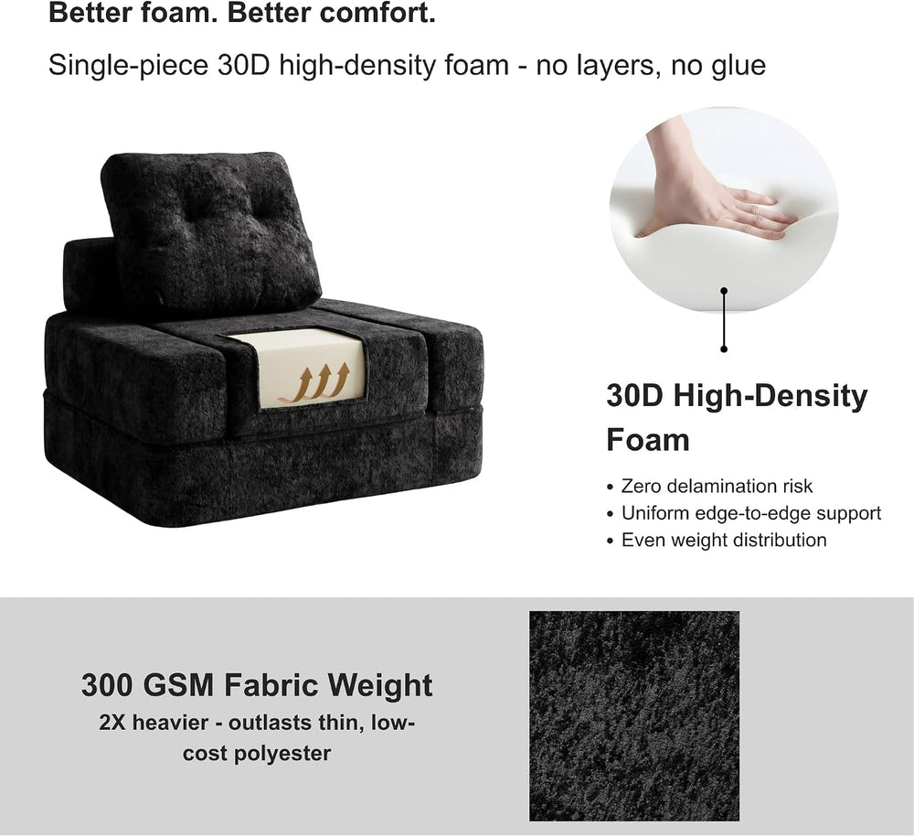 · REDEARTH · 3-in-1 Boneless Convertible Folding Floor Sofa Bed - Black