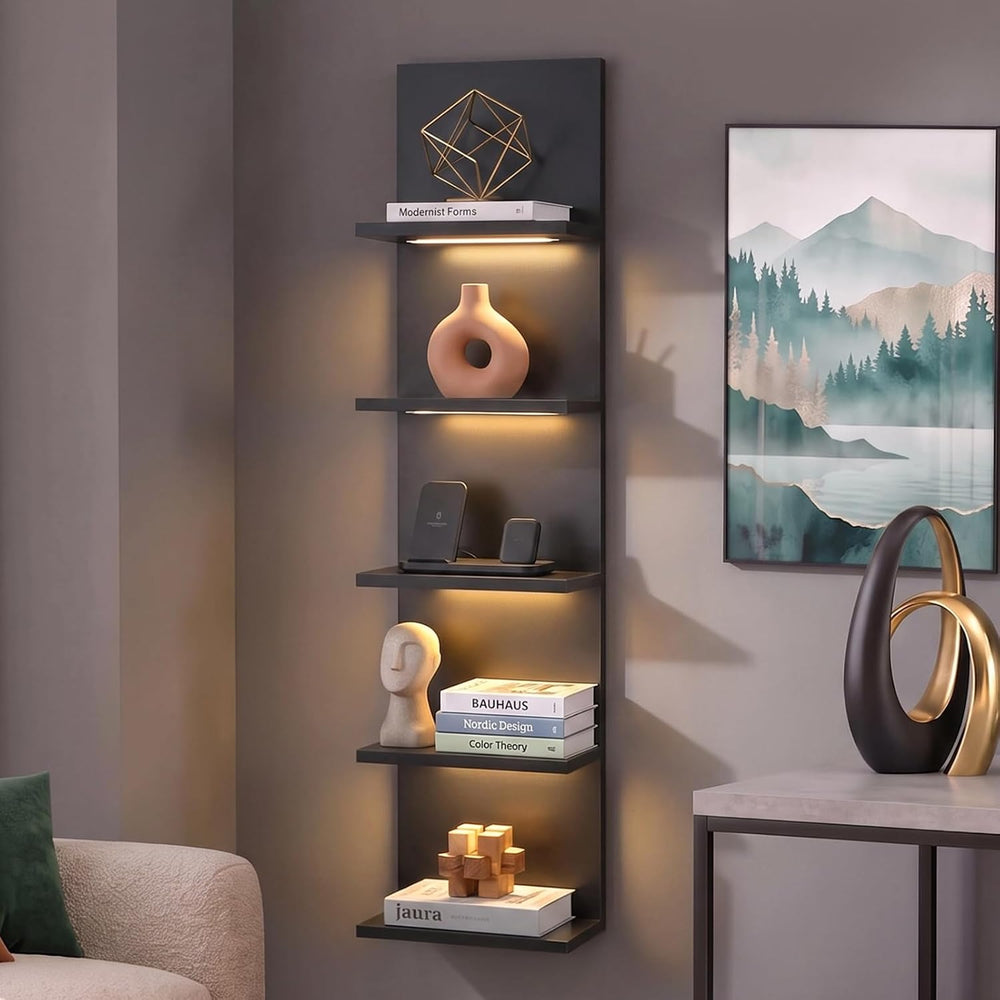 VIWODS 5 Tier Wall Shelf Unit with RGB Light, Black
