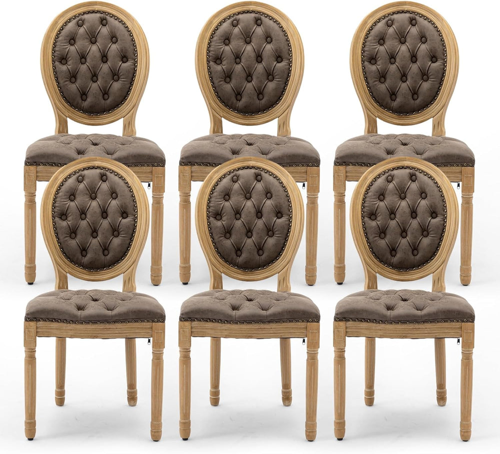 PU Leather Upholstered Dining Chairs Set of 6 French Country Round Back Kitch...