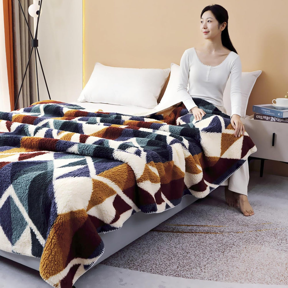 UKELER Boho Sherpa Fleece Blanket 80'' × 90'', Ultra Soft Azt...