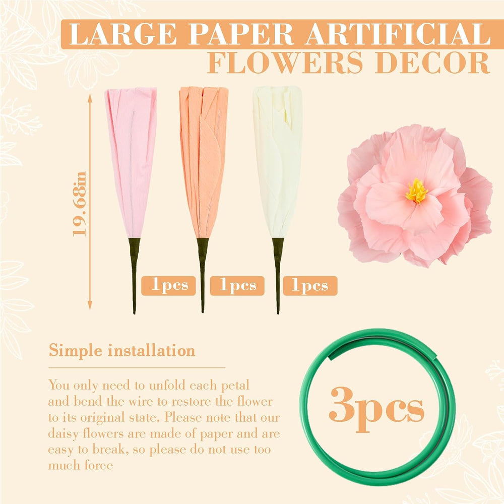 3 Pcs 5ft Large Paper Mix Color Poppy Flower Giant Artificial Poppy
