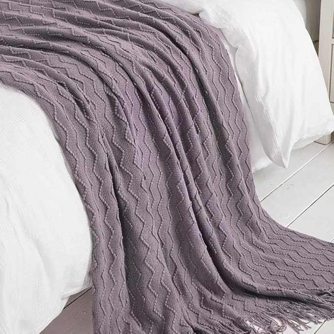 BOURINA Dark Lavender Throw Blanket 50 x90 Inches Textured Solid Soft Sofa - Image 4