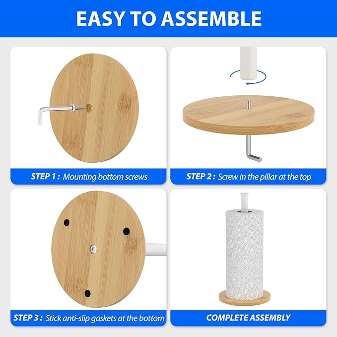 Wooden Paper Towel Holder Countertop, Non-Slip Base, Stainless Steel, - Image 5