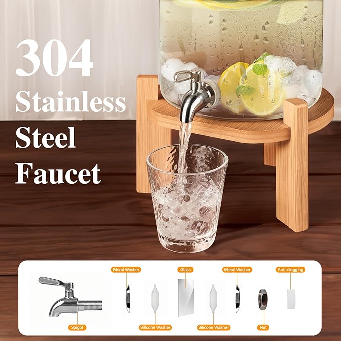 Beverage Dispenser 2.1 Gallon, Glass Drink Dispenser - Image 5