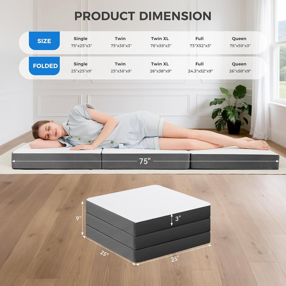 MASVIS Trifold Mattress, 3 Inch Memory Foam Foldable Mattress with Washable C...