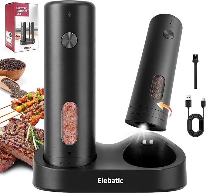 110ml Electric Salt and Pepper Grinder Set, Rechargeable salt and pepper shakers by Unknown