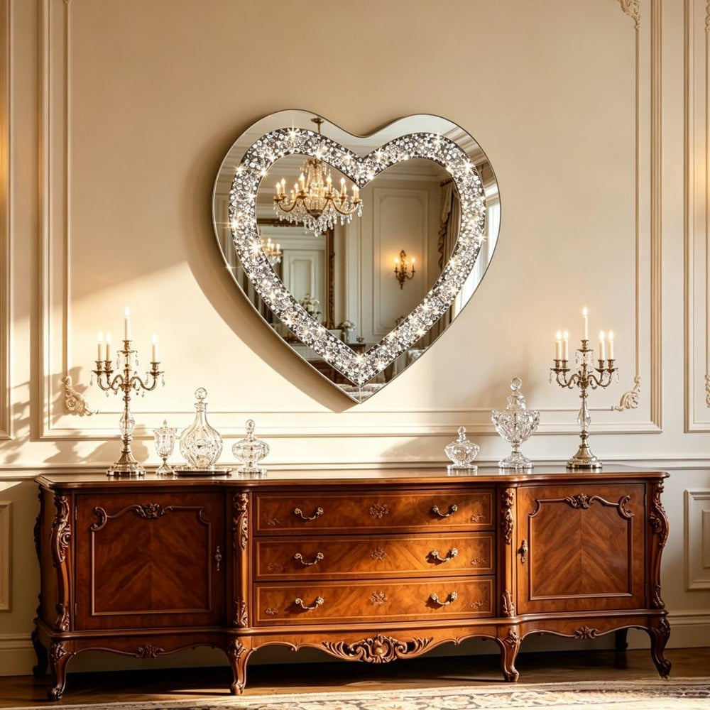 DMDFIRST Crystal Crush Diamond Heart Shaped Silver Mirror for Wall Decoration...