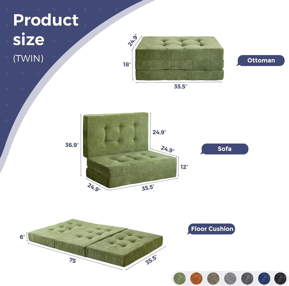 MAXYOYO 6" Folding Sofa Bed for Floor, Tufted Tri-Fold Floor Mattress