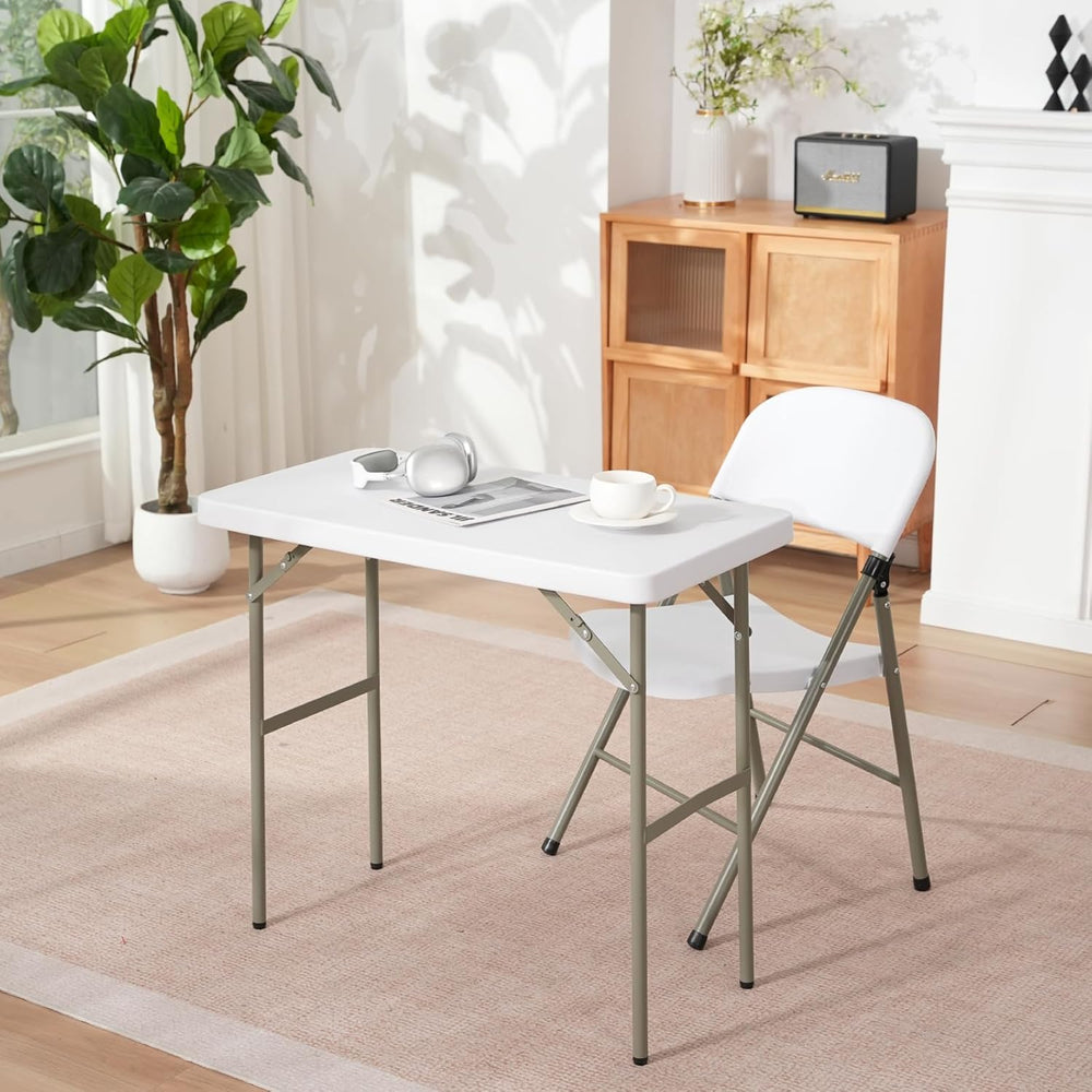 2.7ft Rectangular Folding Table for All-Occasion, Foldable Table with HDPE Ta...